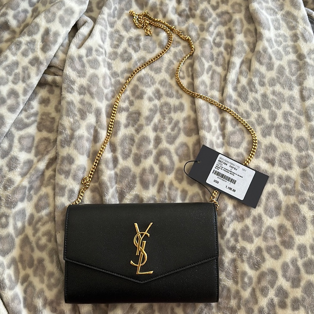 Authentic with tag YSL leather uptown chain wallet